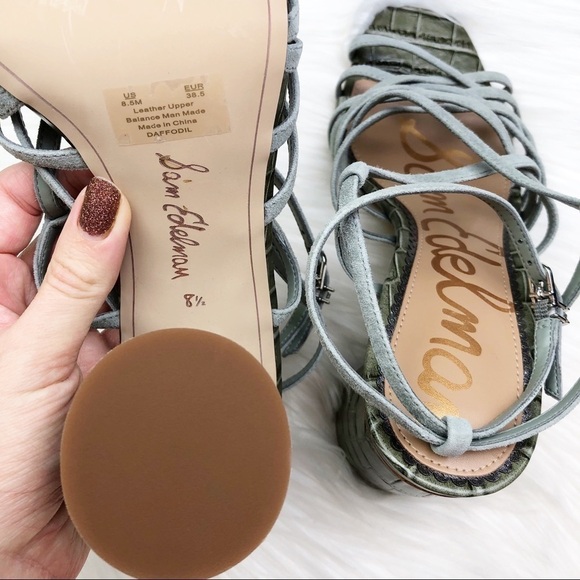 New Sam Edelman Daffodil Sandals in Seafoam Mineral Green Croc Embossed Leather - Picture 7 of 15